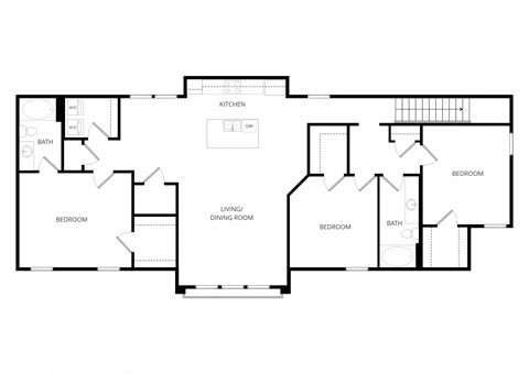 Floor plan for 3 beds, 2 baths, 1712 sqft